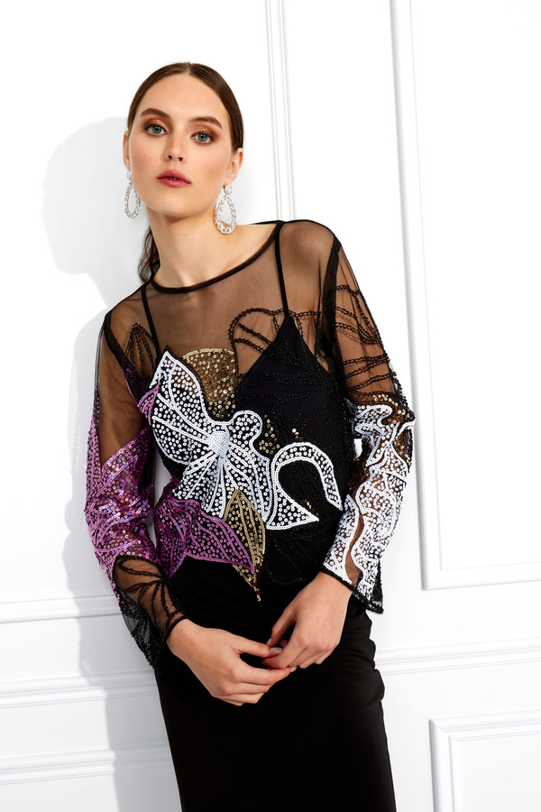 Blusa Preta Rosa e Dourado