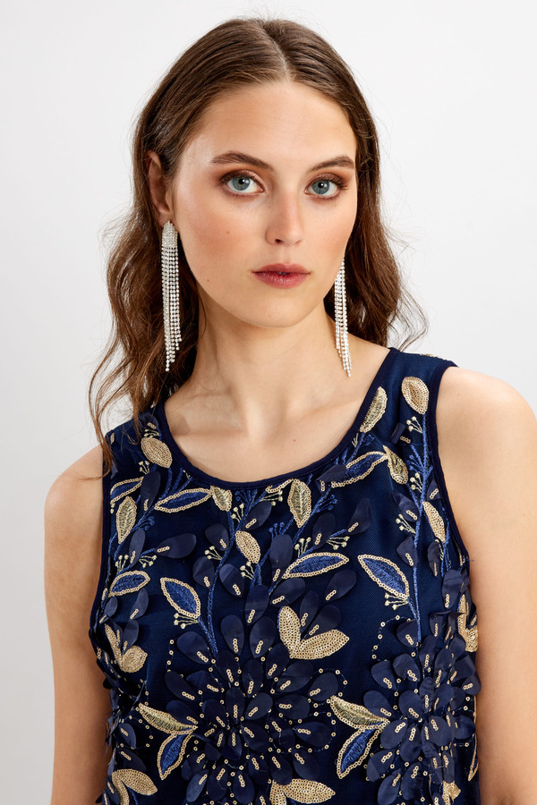 Vestido Azul Marinho e Dourado